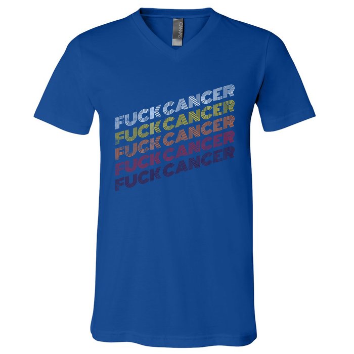 Fuck Cancer Vintage Retro Breast Cancer Awareness Gift Cool Gift V-Neck T-Shirt