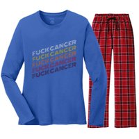 Fuck Cancer Vintage Retro Breast Cancer Awareness Gift Cool Gift Women's Long Sleeve Flannel Pajama Set 