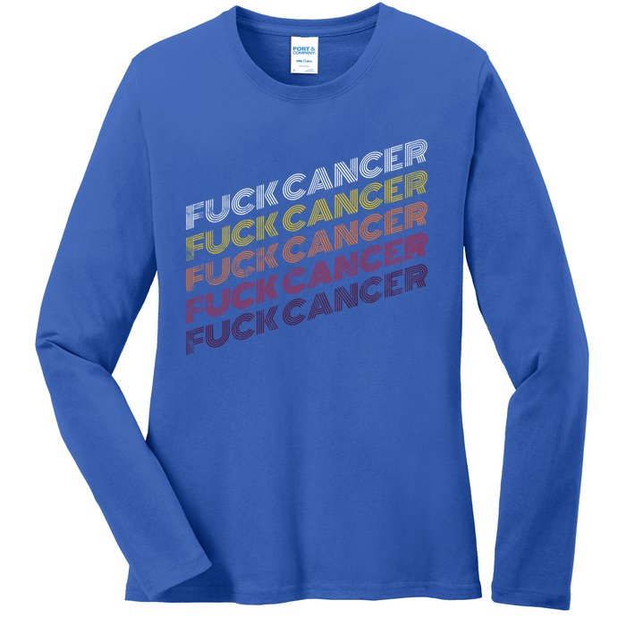 Fuck Cancer Vintage Retro Breast Cancer Awareness Gift Cool Gift Ladies Long Sleeve Shirt