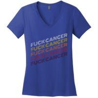 Fuck Cancer Vintage Retro Breast Cancer Awareness Gift Cool Gift Women's V-Neck T-Shirt