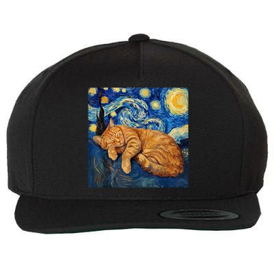 Funny Cat Van Gogh Starry Night Wool Snapback Cap