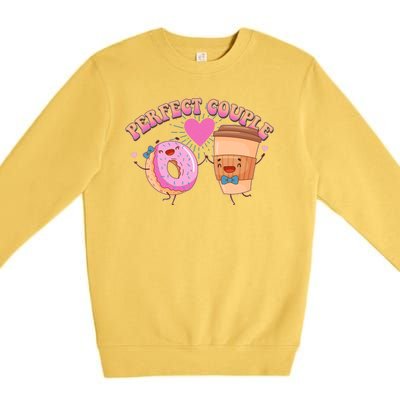 Funny Cute Valentines Day Perfect Couple Donut And Coffee Premium Crewneck Sweatshirt