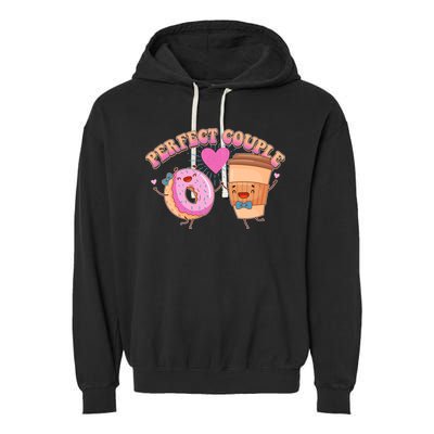 Funny Cute Valentines Day Perfect Couple Donut And Coffee Garment-Dyed Fleece Hoodie