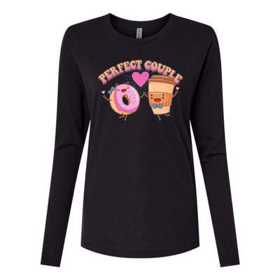 Funny Cute Valentines Day Perfect Couple Donut And Coffee Womens Cotton Relaxed Long Sleeve T-Shirt