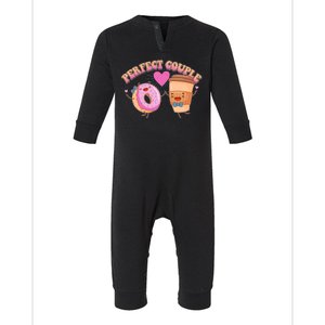 Funny Cute Valentines Day Perfect Couple Donut And Coffee Infant Fleece One Piece