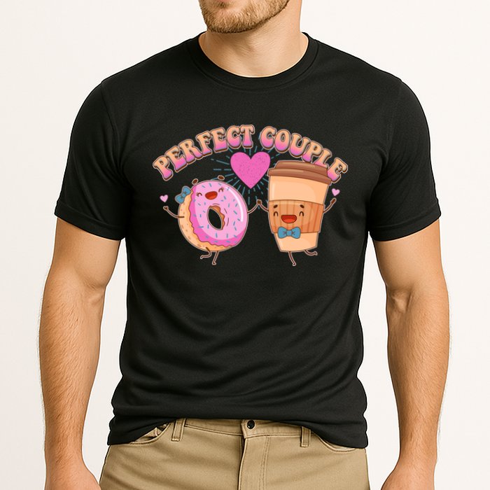 Funny Cute Valentines Day Perfect Couple Donut And Coffee Performance Shirt
