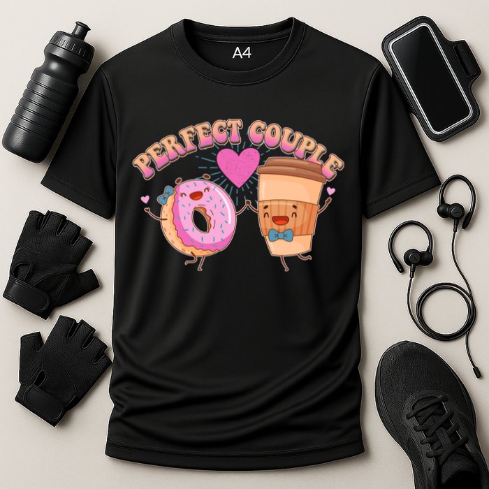 Funny Cute Valentines Day Perfect Couple Donut And Coffee Performance Shirt