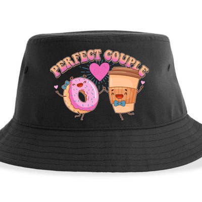 Funny Cute Valentines Day Perfect Couple Donut And Coffee Sustainable Bucket Hat