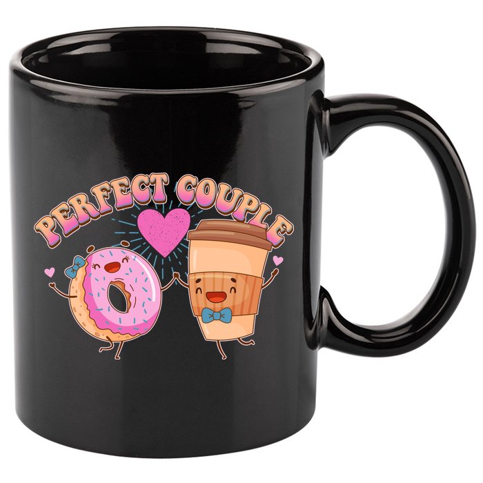 Funny Cute Valentines Day Perfect Couple Donut And Coffee 11oz C Handle Ceramic Mug
