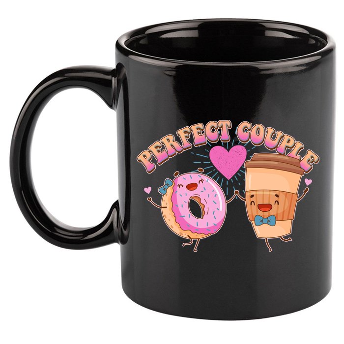 Funny Cute Valentines Day Perfect Couple Donut And Coffee 11oz C Handle Ceramic Mug