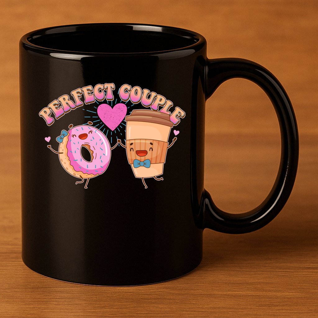Funny Cute Valentines Day Perfect Couple Donut And Coffee 11oz C Handle Ceramic Mug