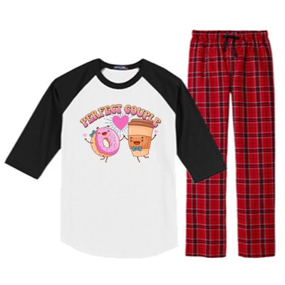 Funny Cute Valentines Day Perfect Couple Donut And Coffee Raglan Sleeve Pajama Set