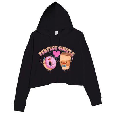 Funny Cute Valentines Day Perfect Couple Donut And Coffee Crop Fleece Hoodie