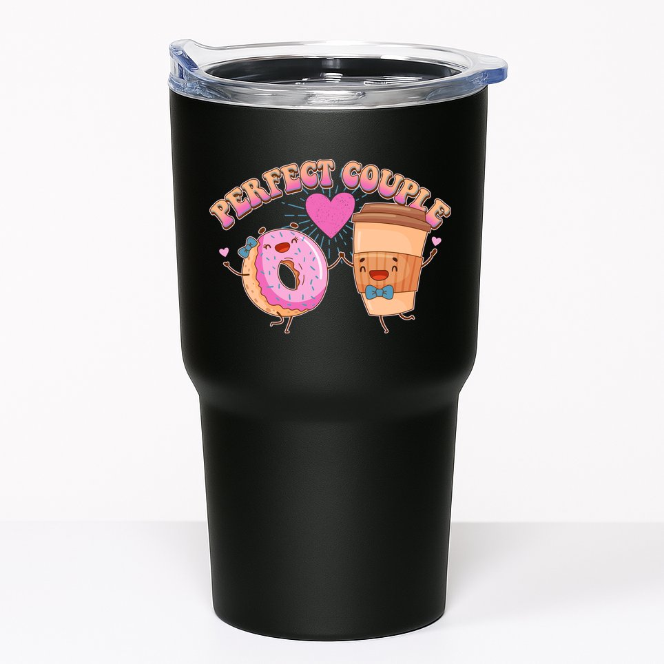 Funny Cute Valentines Day Perfect Couple Donut And Coffee Tumbler