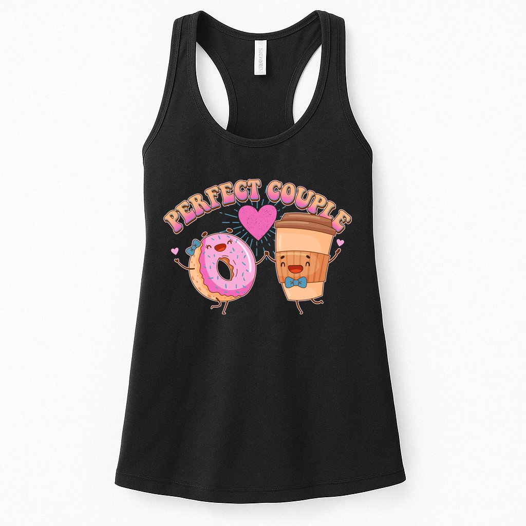 Funny Cute Valentines Day Perfect Couple Donut And Coffee Womens Tank Top