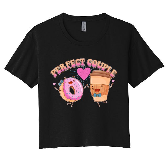 Funny Cute Valentines Day Perfect Couple Donut And Coffee Crop Top