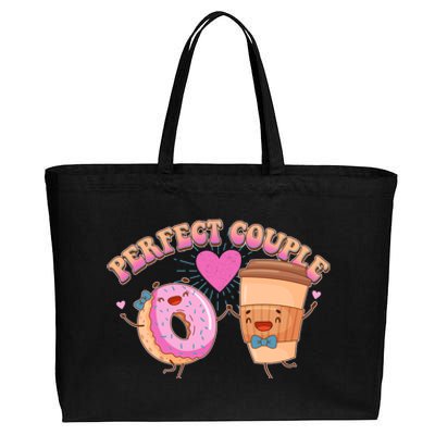 Funny Cute Valentines Day Perfect Couple Donut And Coffee Cotton Canvas Jumbo Tote