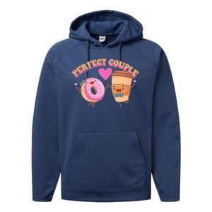 Funny Cute Valentines Day Perfect Couple Donut And Coffee Performance Fleece Hoodie