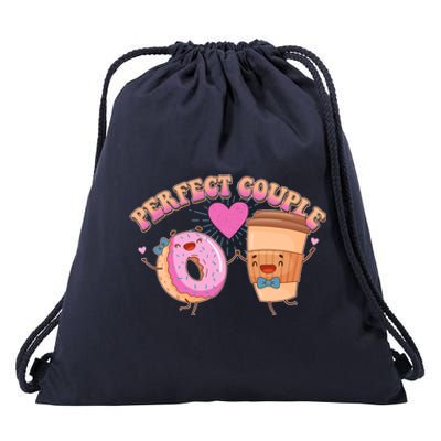 Funny Cute Valentines Day Perfect Couple Donut And Coffee Drawstring Bag