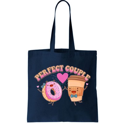 Funny Cute Valentines Day Perfect Couple Donut And Coffee Tote Bag