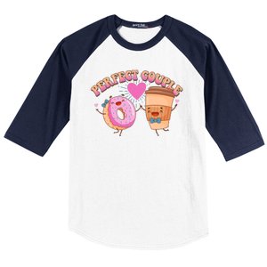 Funny Cute Valentines Day Perfect Couple Donut And Coffee Baseball Sleeve Shirt