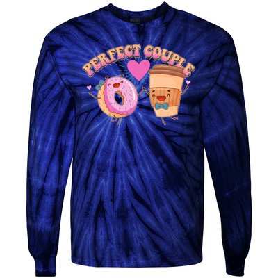 Funny Cute Valentines Day Perfect Couple Donut And Coffee Tie-Dye Long Sleeve Shirt