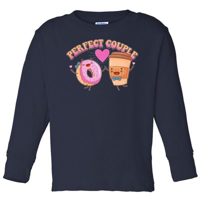 Funny Cute Valentines Day Perfect Couple Donut And Coffee Toddler Long Sleeve Shirt