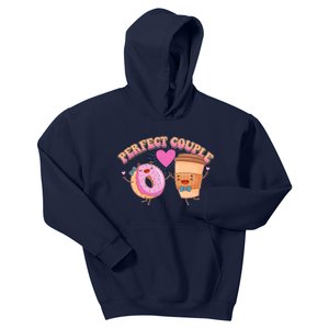 Funny Cute Valentines Day Perfect Couple Donut And Coffee Kids Hoodie