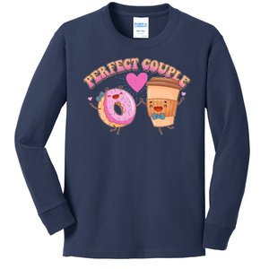 Funny Cute Valentines Day Perfect Couple Donut And Coffee Kids Long Sleeve Shirt