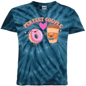 Funny Cute Valentines Day Perfect Couple Donut And Coffee Kids Tie-Dye T-Shirt