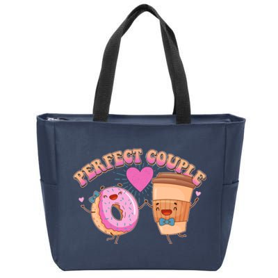 Funny Cute Valentines Day Perfect Couple Donut And Coffee Zip Tote Bag