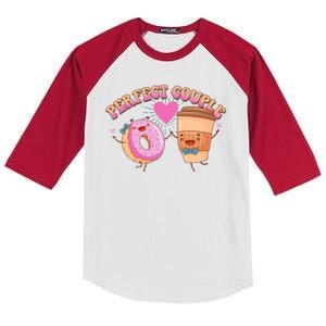 Funny Cute Valentines Day Perfect Couple Donut And Coffee Kids Colorblock Raglan Jersey