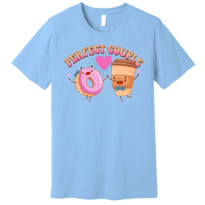 Funny Cute Valentines Day Perfect Couple Donut And Coffee Premium T-Shirt