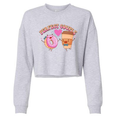 Funny Cute Valentines Day Perfect Couple Donut And Coffee Cropped Pullover Crew