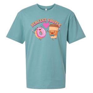 Funny Cute Valentines Day Perfect Couple Donut And Coffee Sueded Cloud Jersey T-Shirt