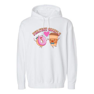 Funny Cute Valentines Day Perfect Couple Donut And Coffee Garment-Dyed Fleece Hoodie