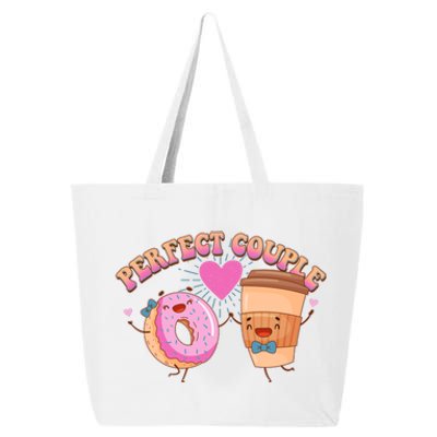 Funny Cute Valentines Day Perfect Couple Donut And Coffee 25L Jumbo Tote