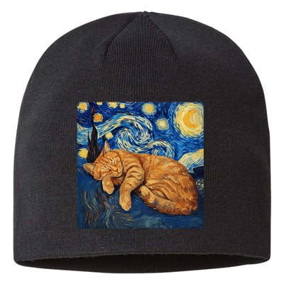 Funny Cat Van Gogh Starry Night Sustainable Beanie