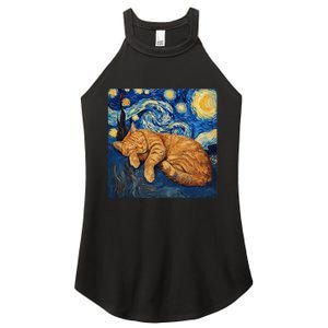 Funny Cat Van Gogh Starry Night Women's Perfect Tri Rocker Tank