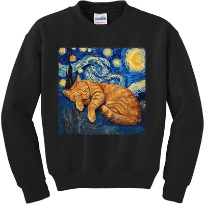 Funny Cat Van Gogh Starry Night Kids Sweatshirt