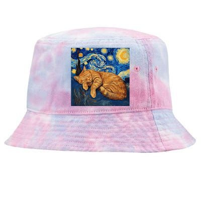 Funny Cat Van Gogh Starry Night Tie-Dyed Bucket Hat