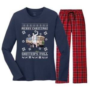 Funny Christmas Vacation Merry Christmas Shitters Full Christmas Ugly Women's Long Sleeve Flannel Pajama Set 