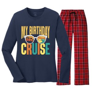 Funny Cruising Vacation My Birthday Cruise Squad Women's Long Sleeve Flannel Pajama Set 