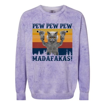 Funny Cat Vintage Pewpewpew Madafakas Cat Crazy Pew Vintage Colorblast Crewneck Sweatshirt