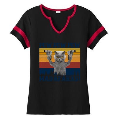 Funny Cat Vintage Pewpewpew Madafakas Cat Crazy Pew Vintage Ladies Halftime Notch Neck Tee