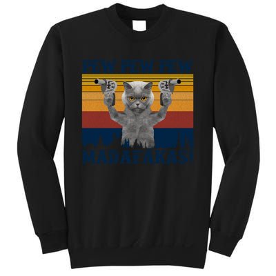 Funny Cat Vintage Pewpewpew Madafakas Cat Crazy Pew Vintage Sweatshirt