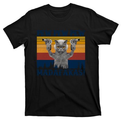 Funny Cat Vintage Pewpewpew Madafakas Cat Crazy Pew Vintage T-Shirt