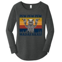 Funny Cat Vintage Pewpewpew Madafakas Cat Crazy Pew Vintage Women's Perfect Tri Tunic Long Sleeve Shirt