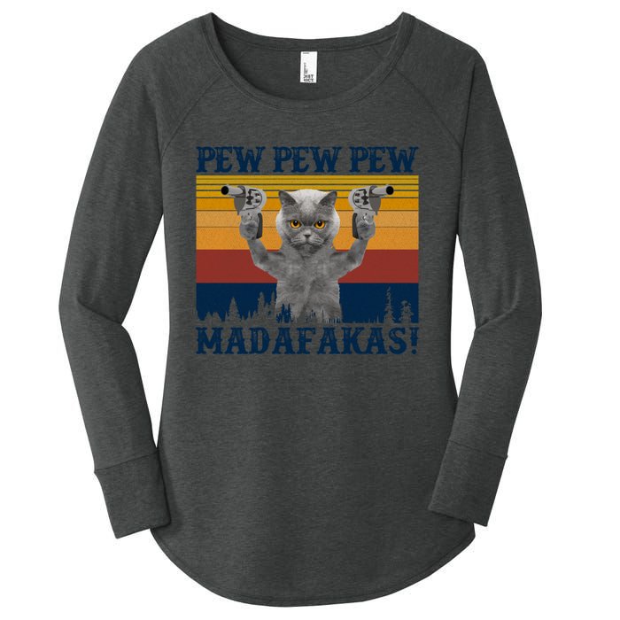 Funny Cat Vintage Pewpewpew Madafakas Cat Crazy Pew Vintage Women's Perfect Tri Tunic Long Sleeve Shirt