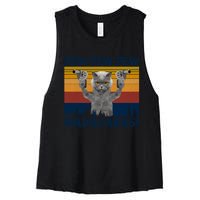 Funny Cat Vintage Pewpewpew Madafakas Cat Crazy Pew Vintage Women's Racerback Cropped Tank